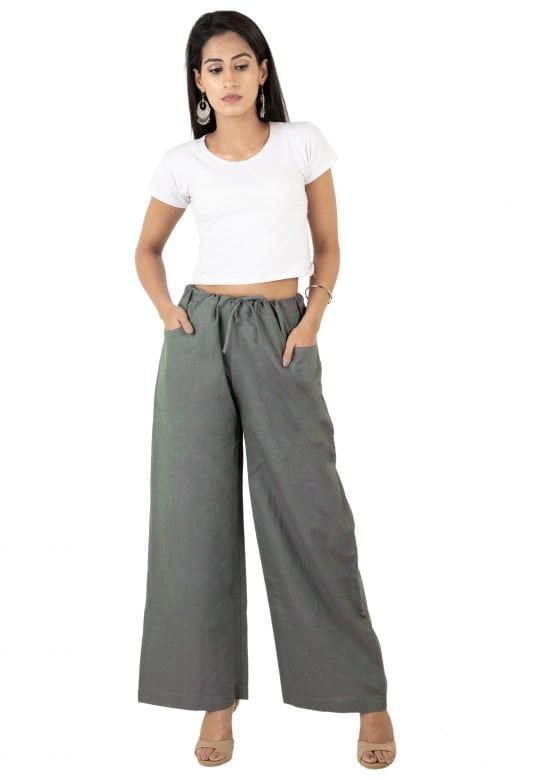 Women's Cotton Palazzo Pants Bottom - Grey, M
