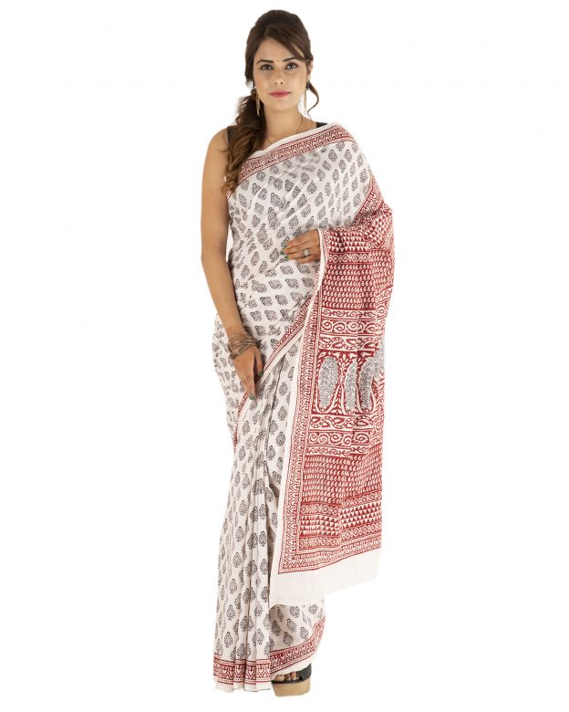 Multicolor Cotton Bagh Print Handmade Traditional Saree