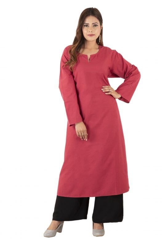 XXL Ladies Plain Pink Cotton Kurta - 38