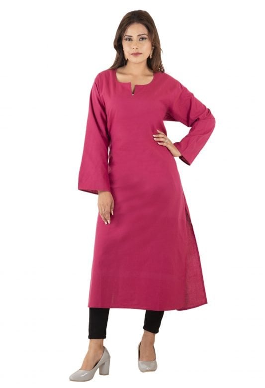 Ladies Pink Plain Cotton Kurta - 38
