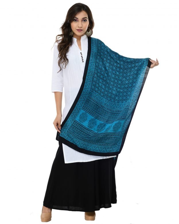Handcrafted Black & Blue Tussar Silk Stole