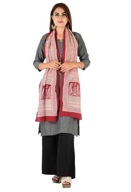Bagh Print Cotton Pink Stole For Women