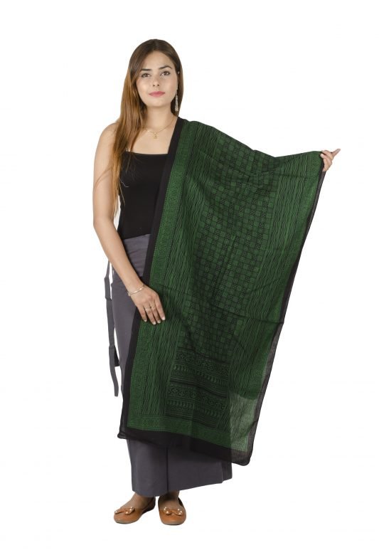 Printed Green and Black Cotton Stole