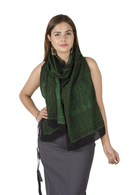 Printed Green and Black Cotton Stole