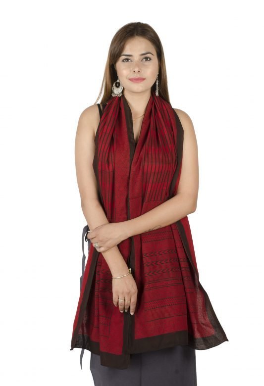 Maroon & Black Free Size Printed Cotton Stole
