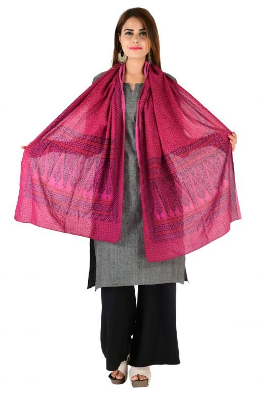 Bagh Print Pink Cotton Stole For Women