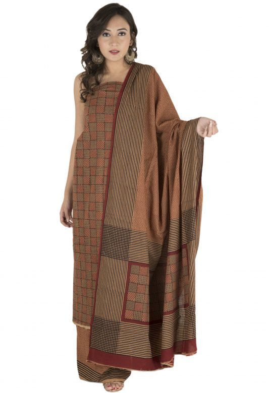 Light Maroon & Black Cotton Bagh Print Suit