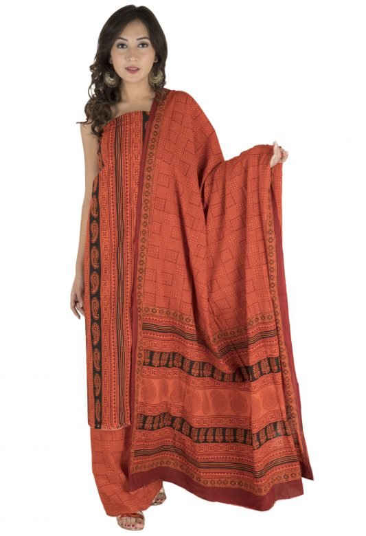 Light Maroon & Black Cotton Bagh Print Suit