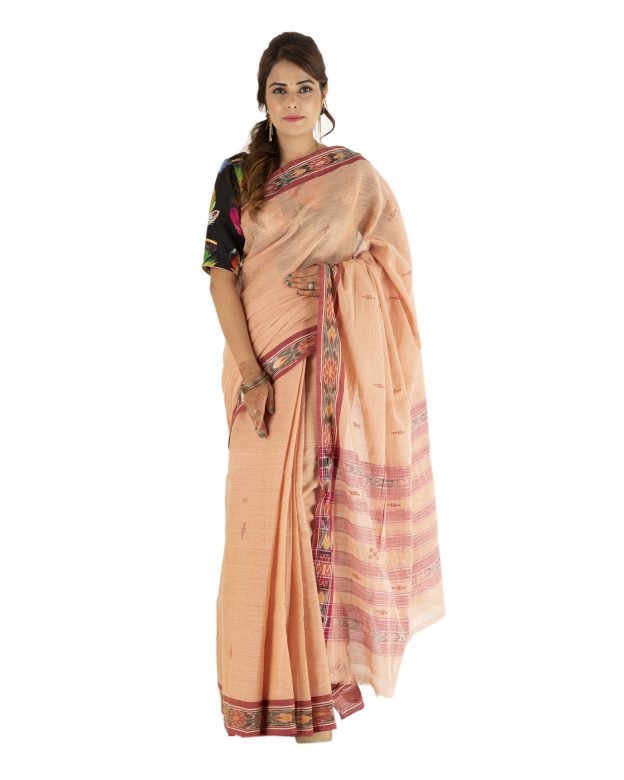 Tribes India Handmade Traditional Cotton M Bandha Multicolor Plain Saree