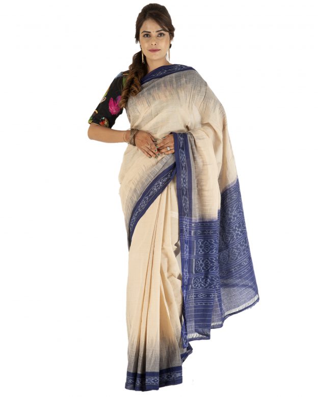 Traditional Cotton M Bandha Coffee & Navy Blue Plain Saree