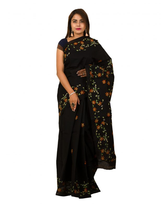 Pure Cotton Plain Black Tribal Traditional Party Wear Saree