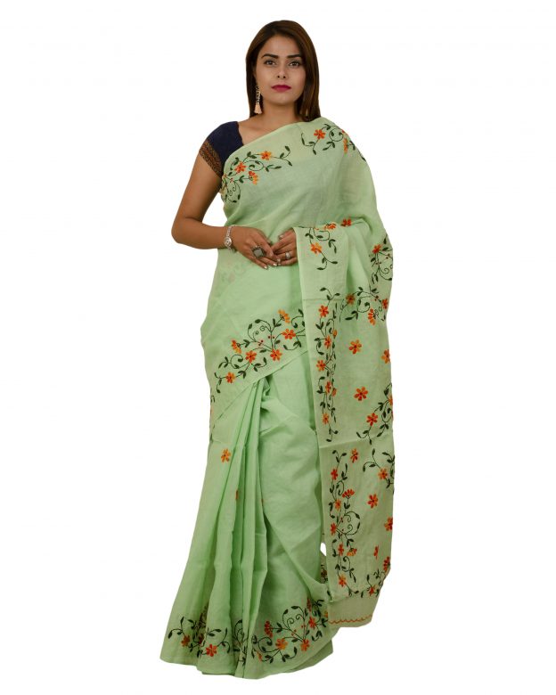 Pure Cotton Plain Sea Green Tribal Traditional Party Wear Saree