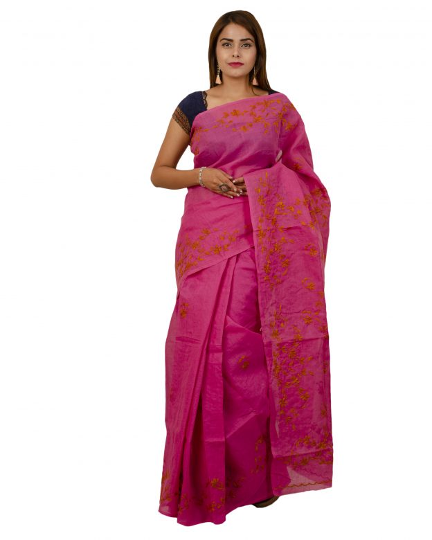 Pure Cotton Plain Pink Tribal Traditional Party Wear Saree