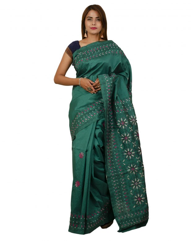Art Silk Zari Green Tribal Traditional Party Wear Saree