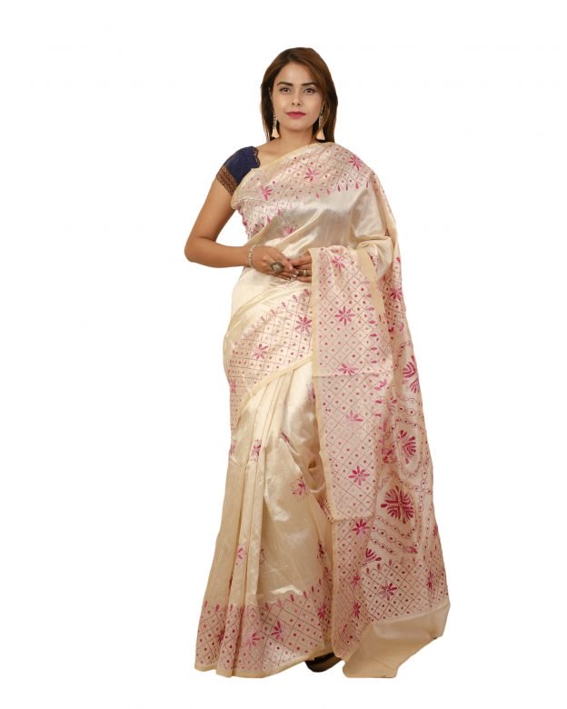 Art Silk Zari Off White Tribal Traditional Party Wear Saree