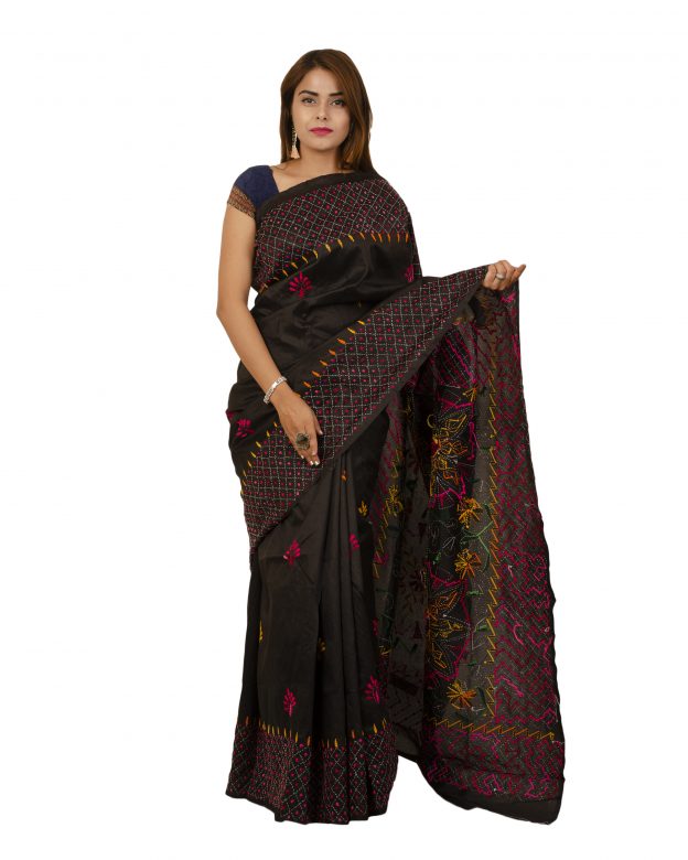 Art Silk Zari Black Tribal Traditional Party Wear Saree