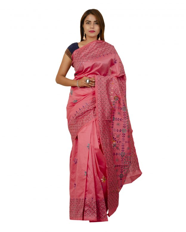 Art Silk Zari Rani Tribal Traditional Party Wear Saree