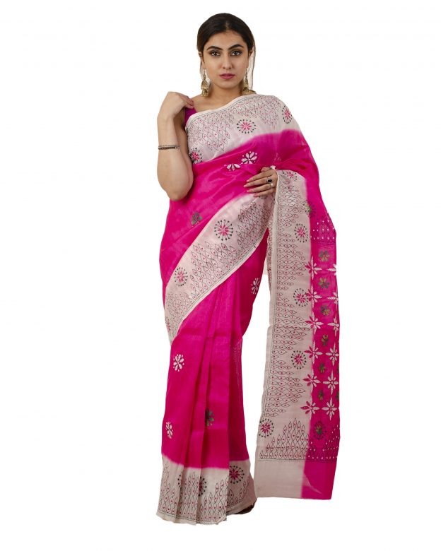Art Silk Zari Pink Tribal Traditional Party Wear Saree