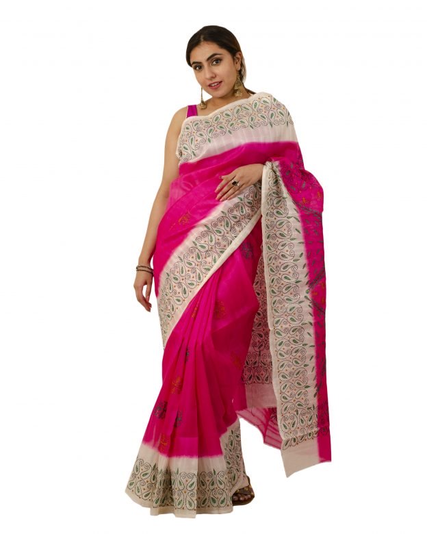 Art Silk Zari Pink Tribal Traditional Party Wear Saree
