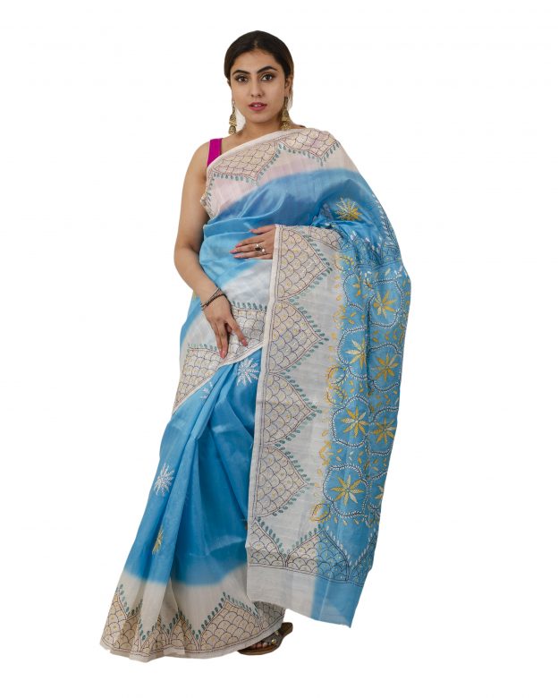 Art Silk Zari Blue Tribal Traditional Party Wear Saree