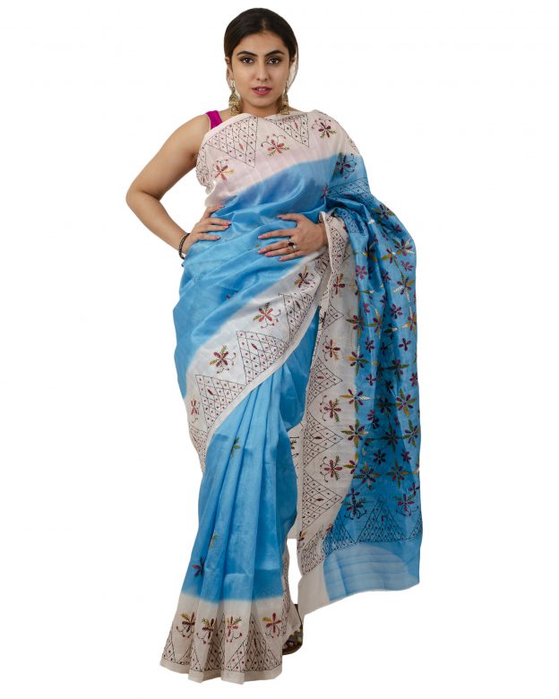 Art Silk Zari Blue Tribal Traditional Party Wear Saree