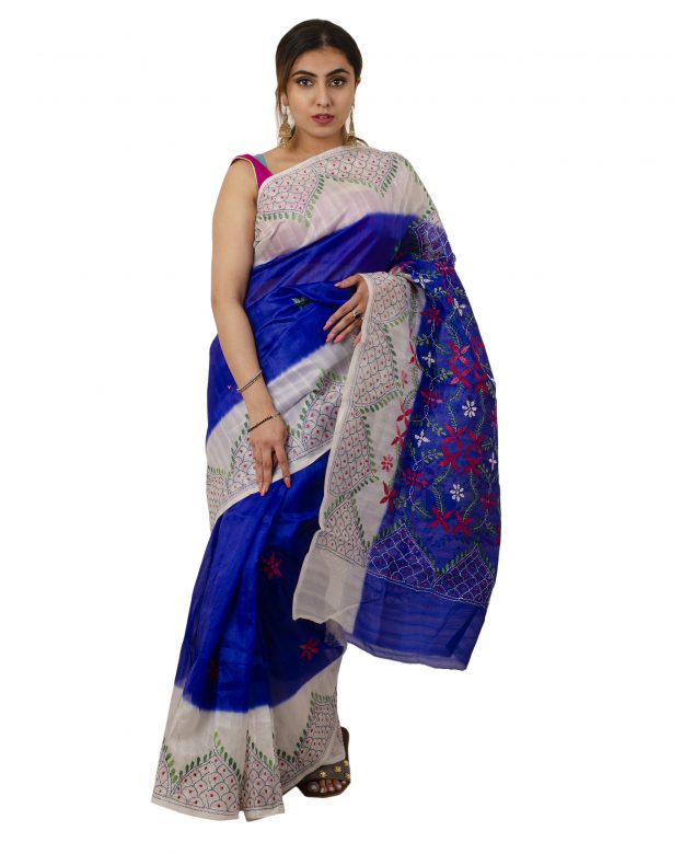 Art Silk Zari Blue Tribal Traditional Party Wear Saree