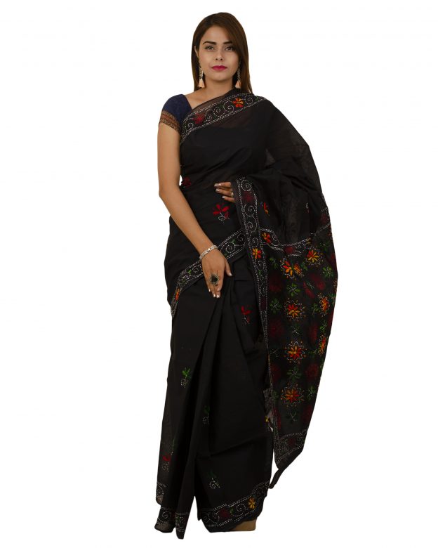Tribes India Pure Cotton Plain Black Tribal Traditional Party Wear Saree