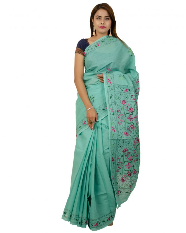Pure Cotton Plain Blue Tribal Traditional Party Wear Saree