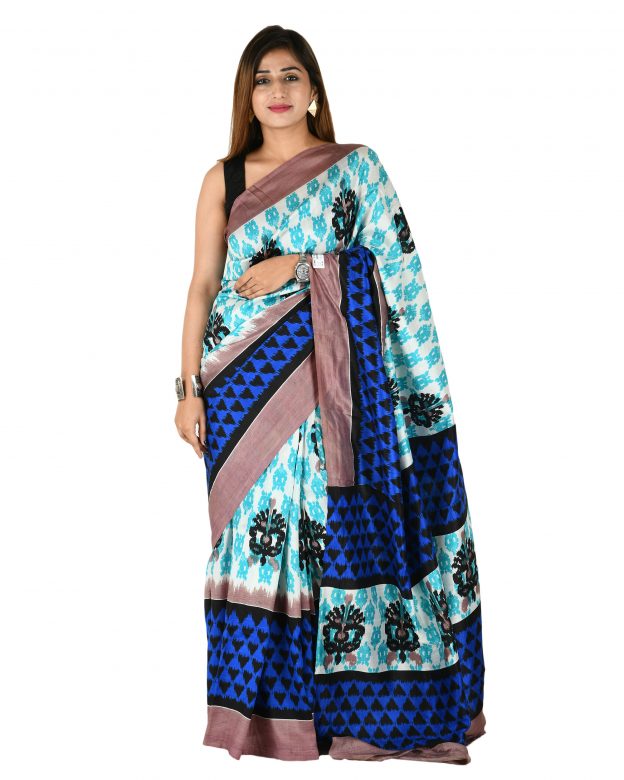 Tussar Silk Zari Multicolor Tribal Traditional Party Wear Saree