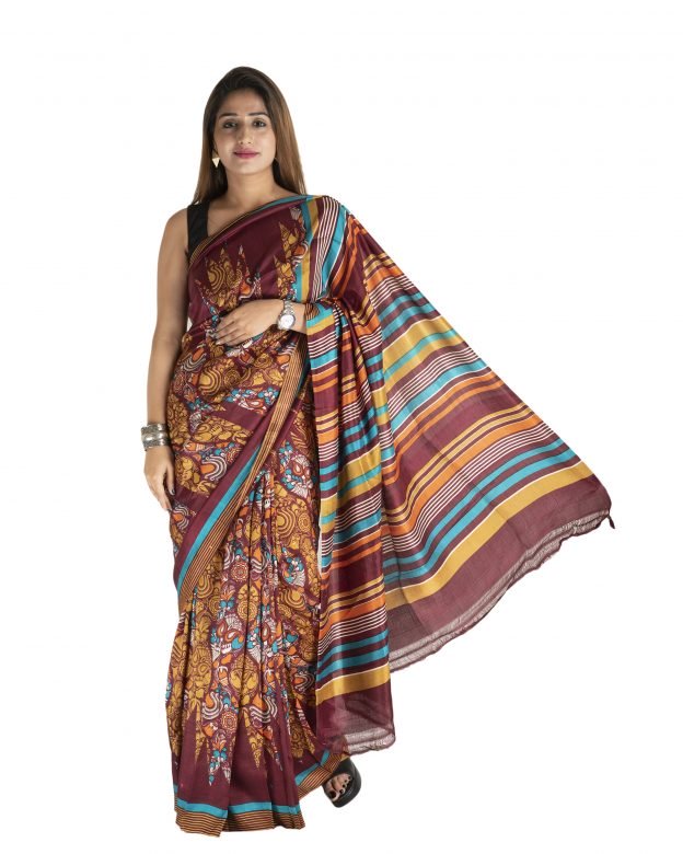 Tussar Silk Zari Multicolor Tribal Traditional Party Wear Saree