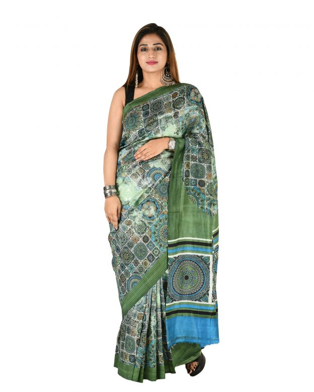 Tussar Silk Zari Multicolor Tribal Traditional Party Wear Saree