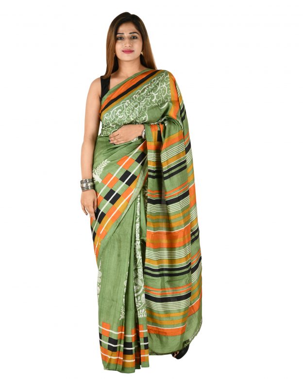 Tussar Silk Zari Multicolor Tribal Traditional Party Wear Saree