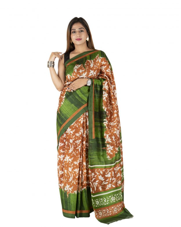 Tussar Silk Zari Multicolor Tribal Traditional Party Wear Saree