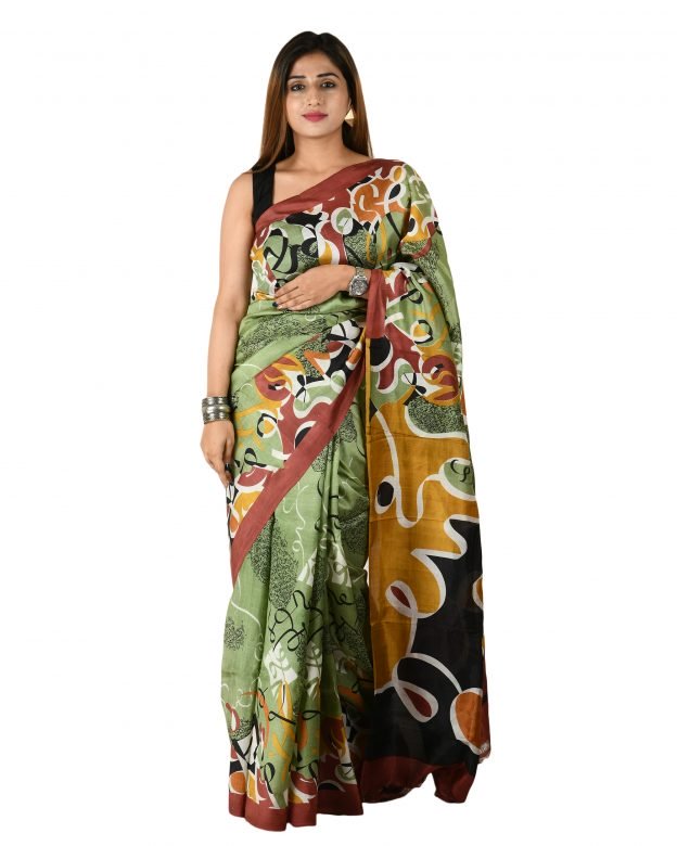Tussar Silk Zari Multicolor Tribal Traditional Party Wear Saree