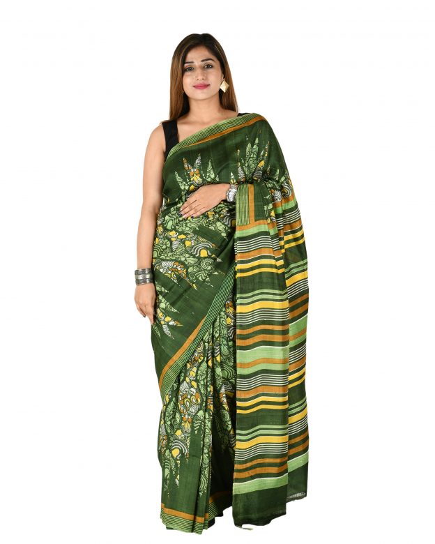 Tussar Silk Zari Multicolor Tribal Traditional Party Wear Saree
