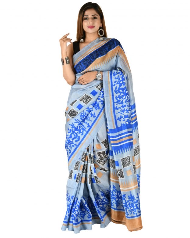 Tussar Silk Zari Multicolor Tribal Traditional Party Wear Saree