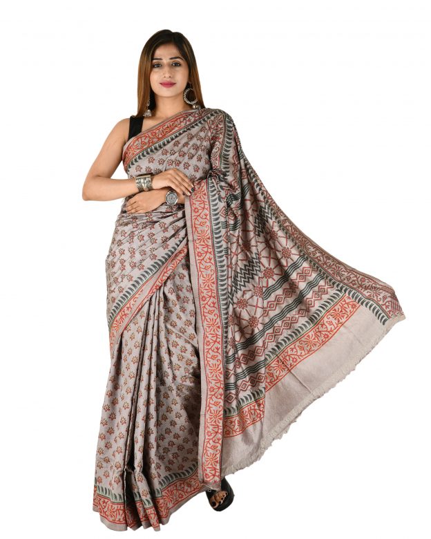 Tussar Silk Zari Multicolor Tribal Traditional Party Wear Saree