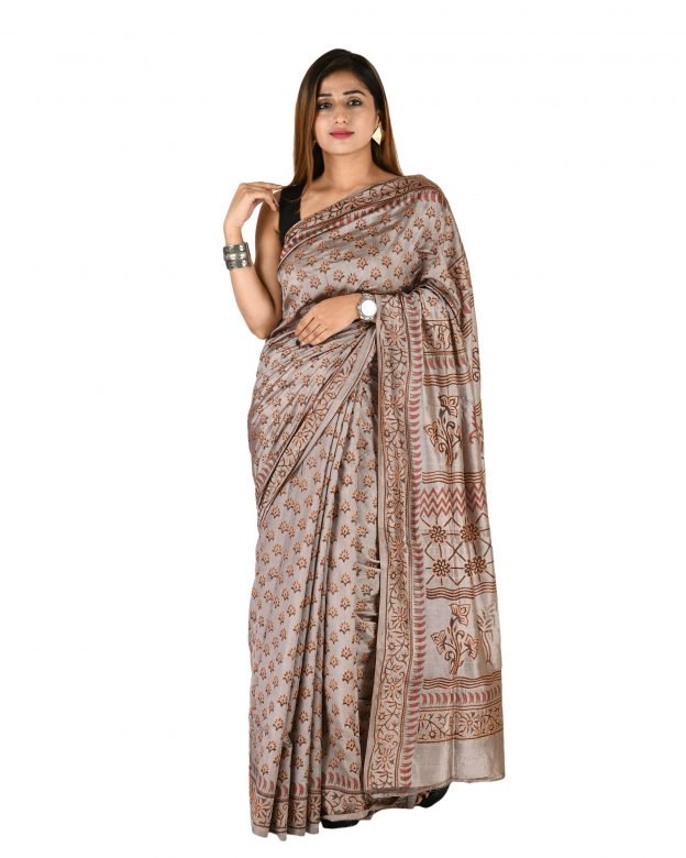 Tussar Silk Zari Multicolor Tribal Traditional Party Wear Saree