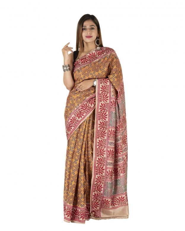 Tussar Silk Zari Multicolor Tribal Traditional Party Wear Saree