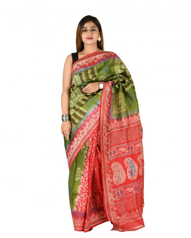 Tussar Silk Zari Multicolor Tribal Traditional Party Wear Saree