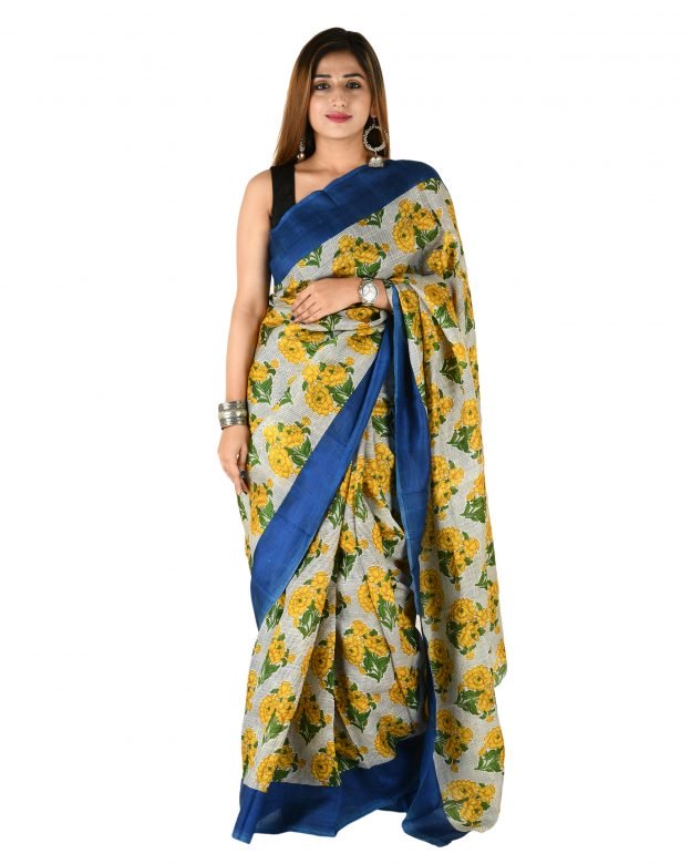 Tussar Silk Zari Multicolor Tribal Traditional Party Wear Saree