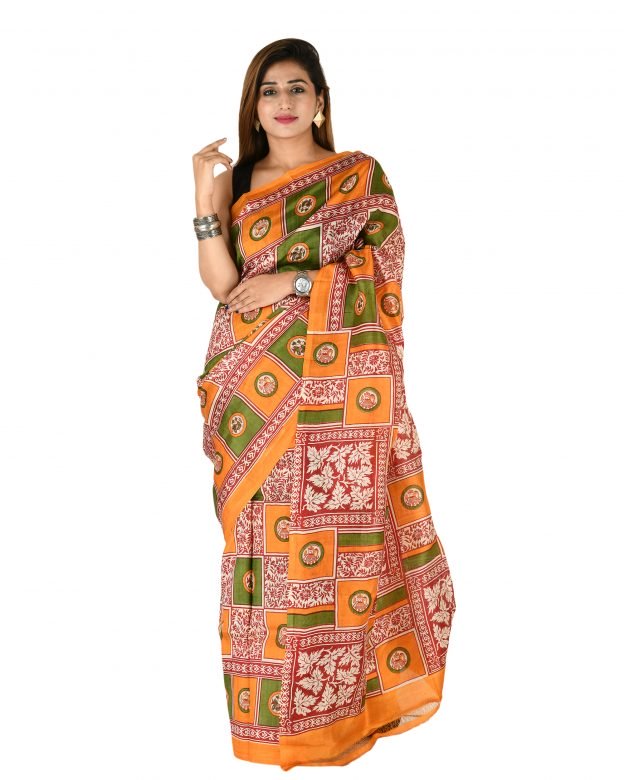 Tussar Silk Zari Multicolor Tribal Traditional Party Wear Saree