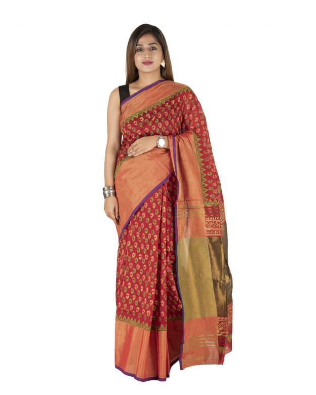 Pure Cotton Zari Multicolor Tribal Traditional Party Wear Saree