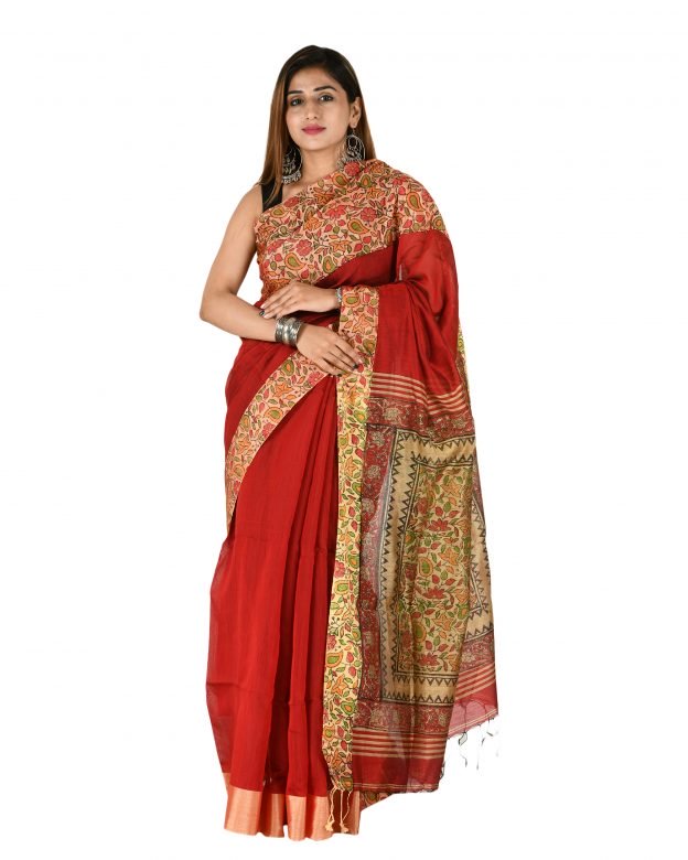 Pure Cotton Zari Multicolor Tribal Traditional Party Wear Saree