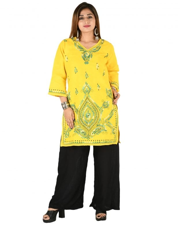 Cotton Embroidered Mid Thigh Regular Fit Casual Short Kurti