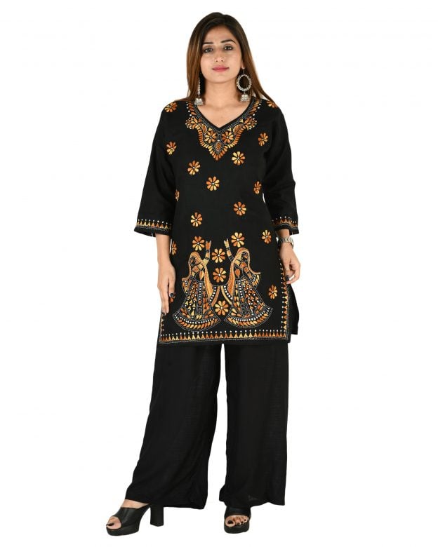 Cotton Embroidered Mid Thigh Regular Fit Casual Short Kurti