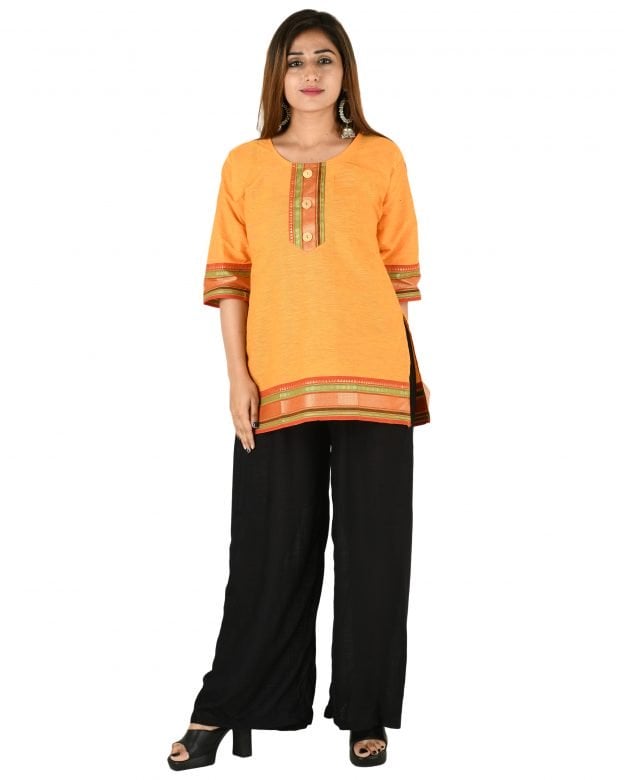Cotton Embroidered Mid Thigh Regular Fit Casual Short Kurti