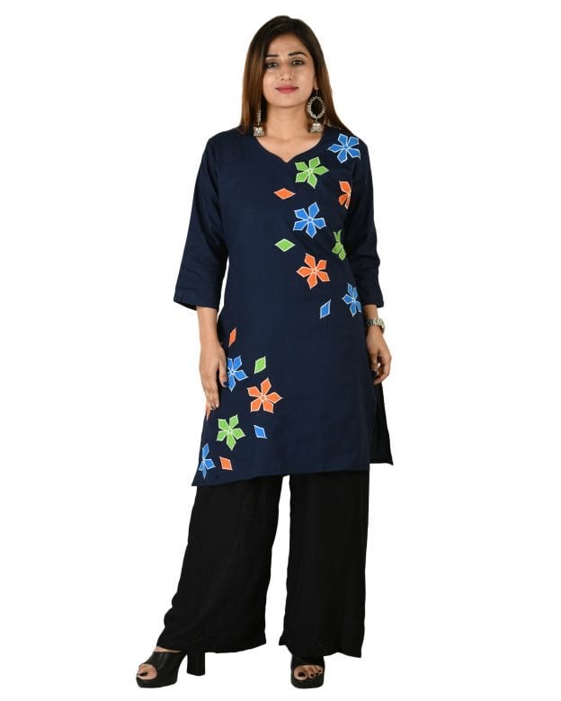 Cotton Embroidered Mid Thigh Regular Fit Casual Short Kurti