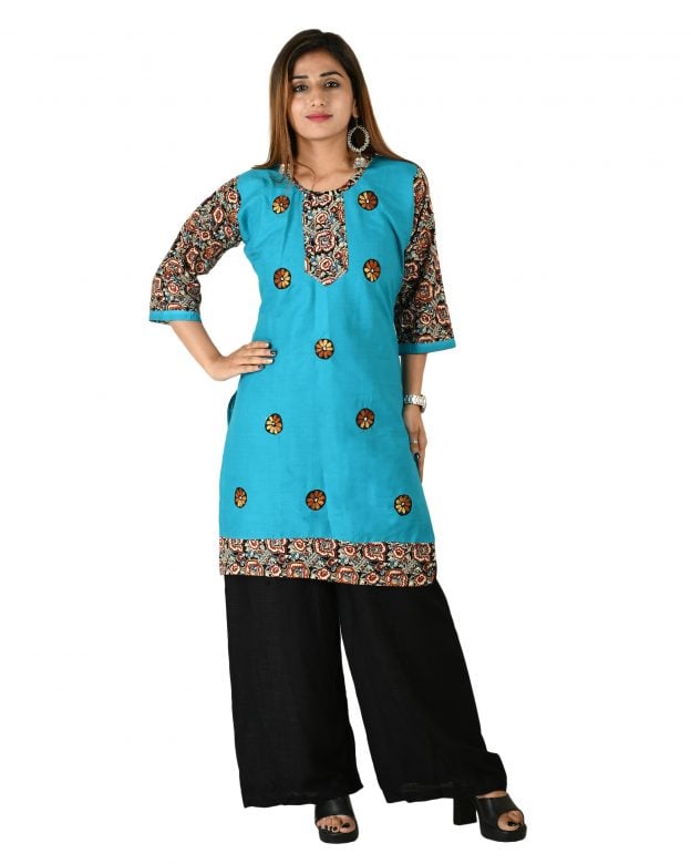 Cotton Embroidered Mid Thigh Regular Fit Casual Short Kurti