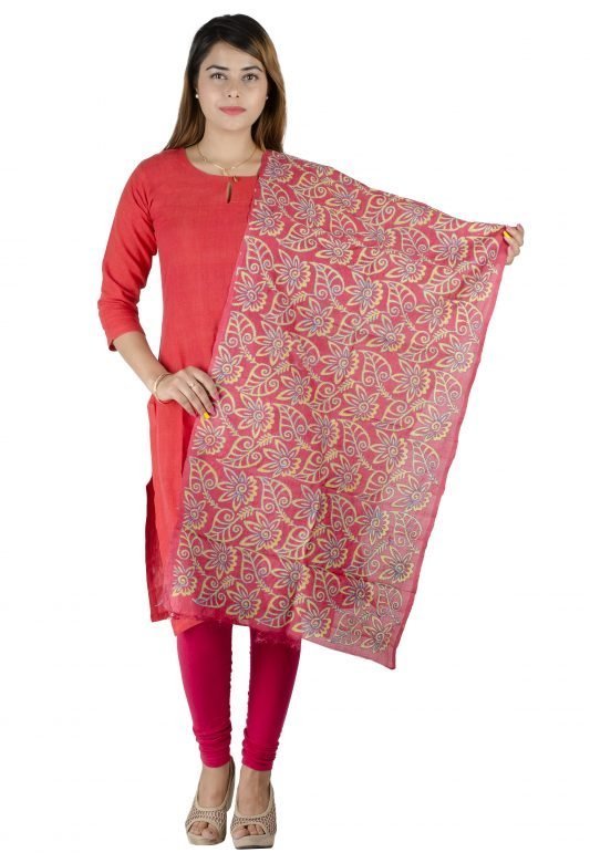 Block Printed Tassar Silk Stole for Women